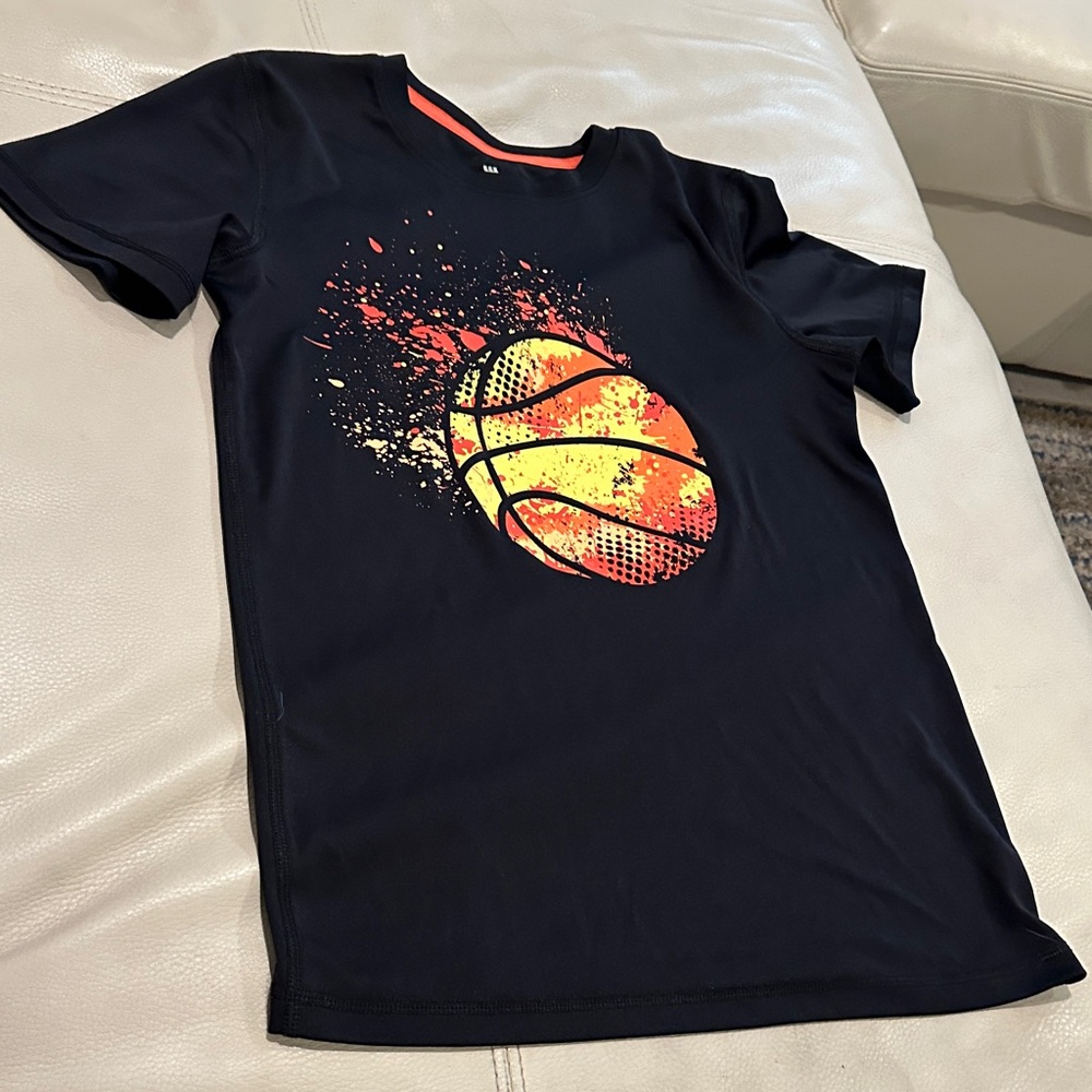 All in Motion Kids Tee with Fiery Basketball Graphic - Black and Yellow